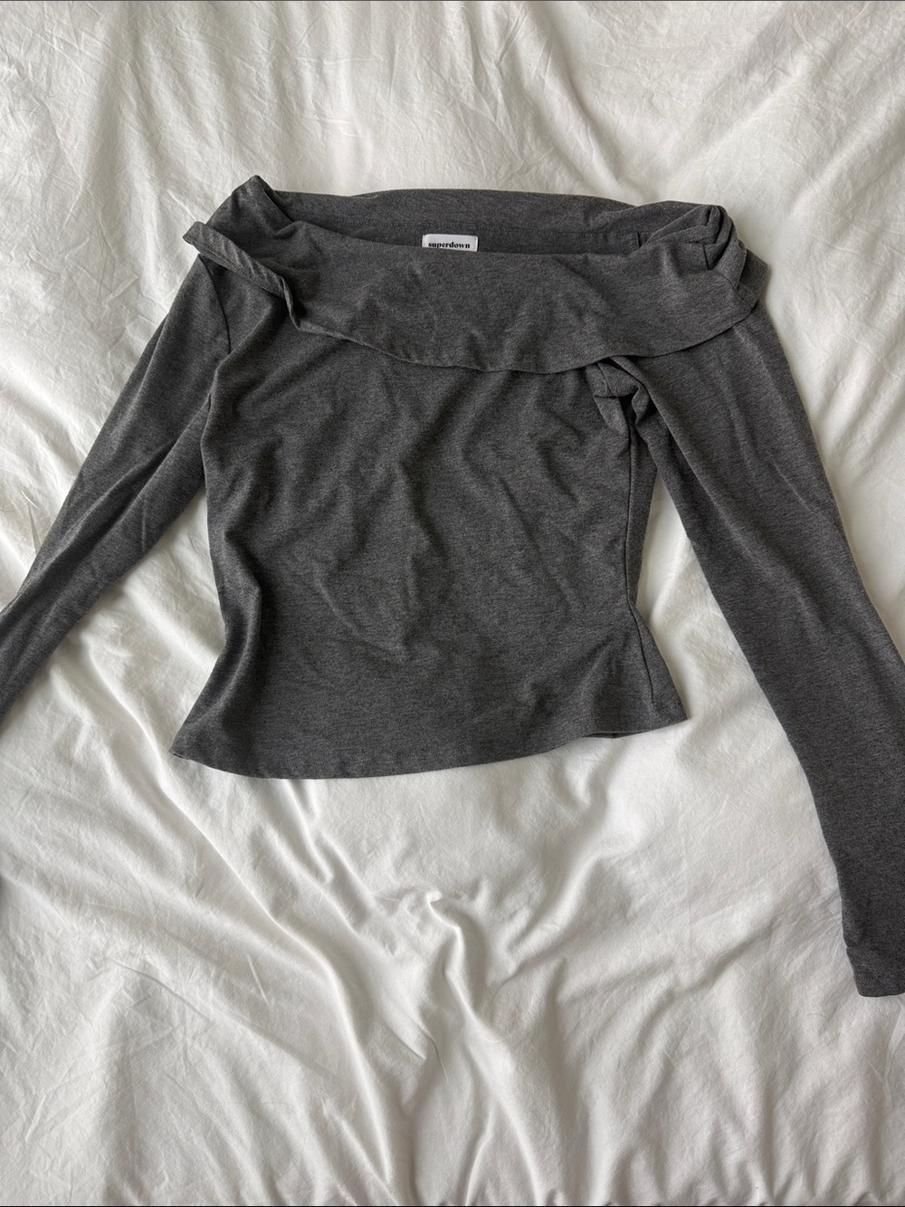 Super down Off-Shoulder Long Sleeve Top - Charcoal Gray